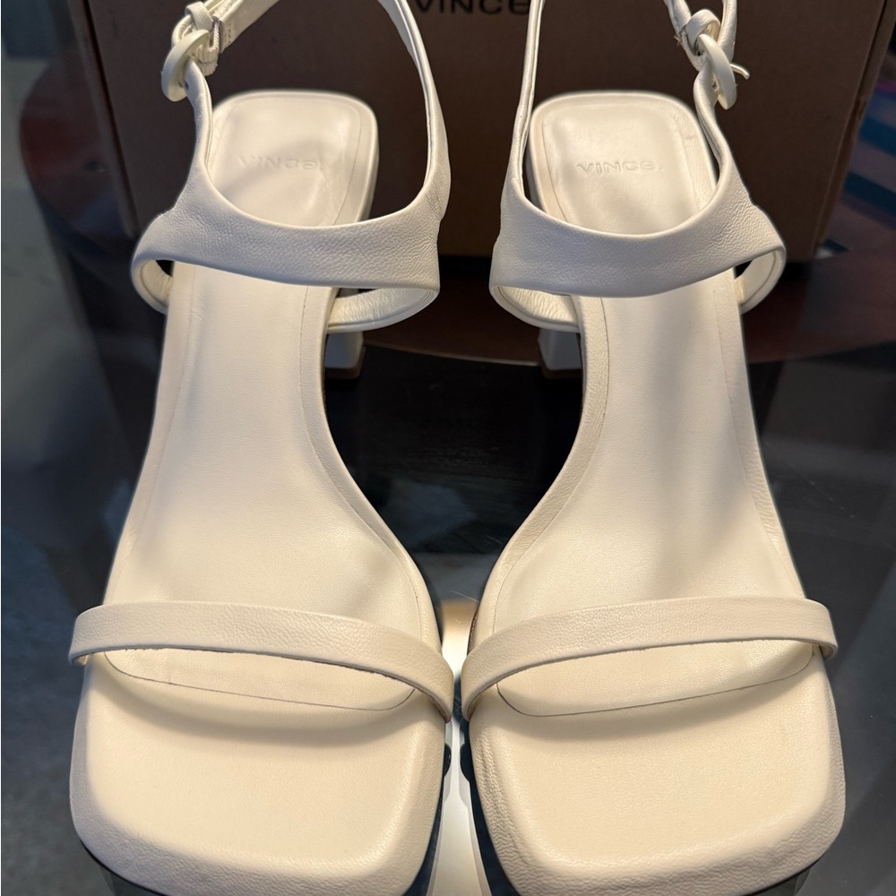 Vince Cream Minimalist Sandals with Ankle Strap